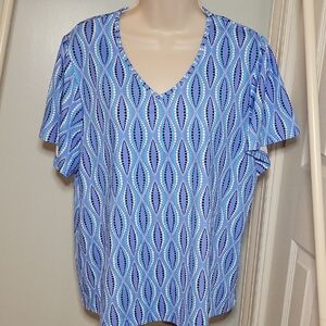 Lulu-B Blue Dot Pattern Short Sleeve Top in Blue and White Size XL